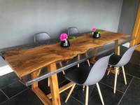 Oak with Clear and Grey Resin Dining Table by ManorWood Designs Thumbnail